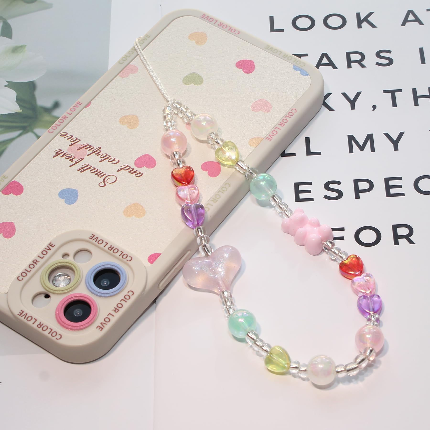 Handmade Beaded Phone Charms Strap - Cute Flower Heart Bear Bracelet Wrist Lanyard for Phone Case & Camera Accessories | Perfect for Girls, Teens, DIY Gifts, and Everyday Fashion Accessory