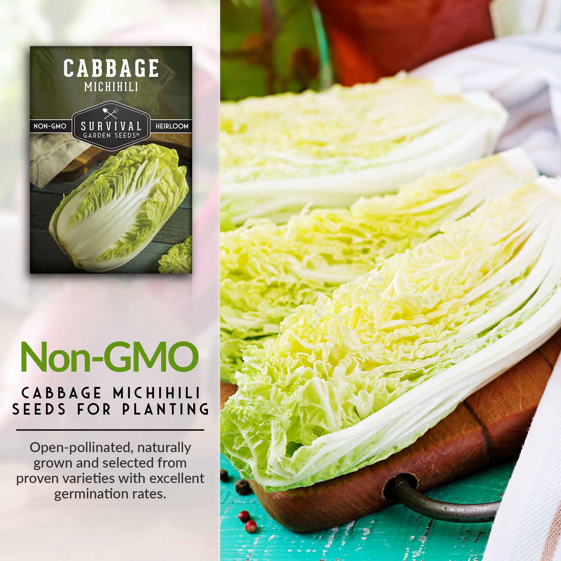 Premium Michihili Nampa Cabbage Seeds - Non-GMO, Heirloom Variety for Home Gardening | Perfect for Asian Cuisine, Stir-fries & Fresh Salads