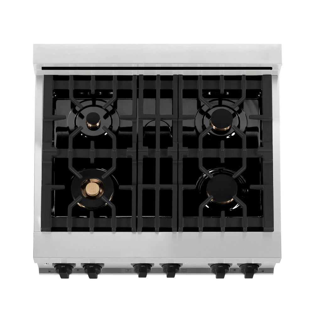 ZLINE Autograph Edition 30-inch Stainless Steel Dual Fuel Range with White Matte Door, Range Hood & Dishwasher - Matte Black Accents | Professional Kitchen Package for Home Chefs & Modern Kitchens (3AKP RAWMRHDWM30 MB)