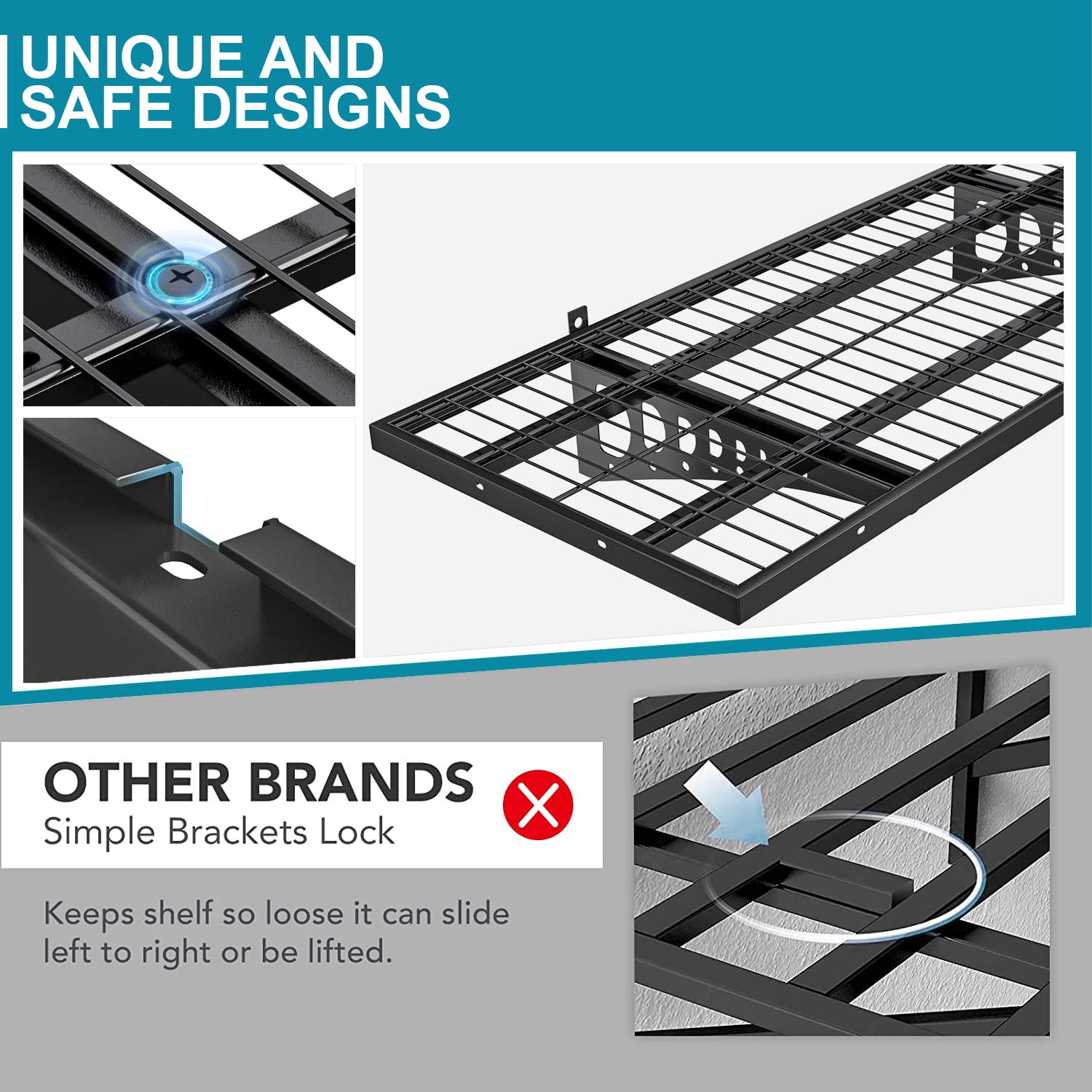 Heavy Duty Wall Mounted Garage Storage Shelves - 2 Pack 1.5x3.8ft Black Metal Shelving Units, 500 lbs Capacity Adjustable Floating Wall System - Perfect for Garage Organization, Workshop Storage & Home Utility Shelving