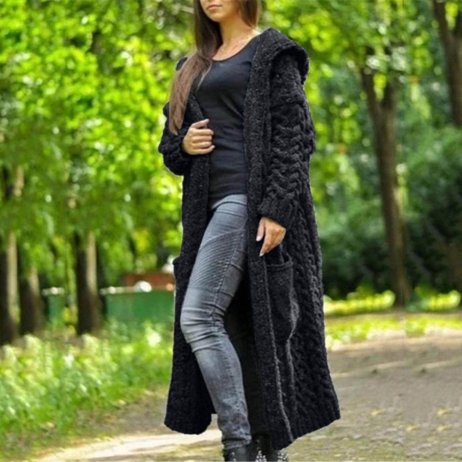 Women's Oversized Cable Knit Hooded Cardigan Sweater - Heavyweight Warm Open Front Long Coat with Pockets | Perfect for Winter Layering, Casual Outfits & Cozy Home Wear