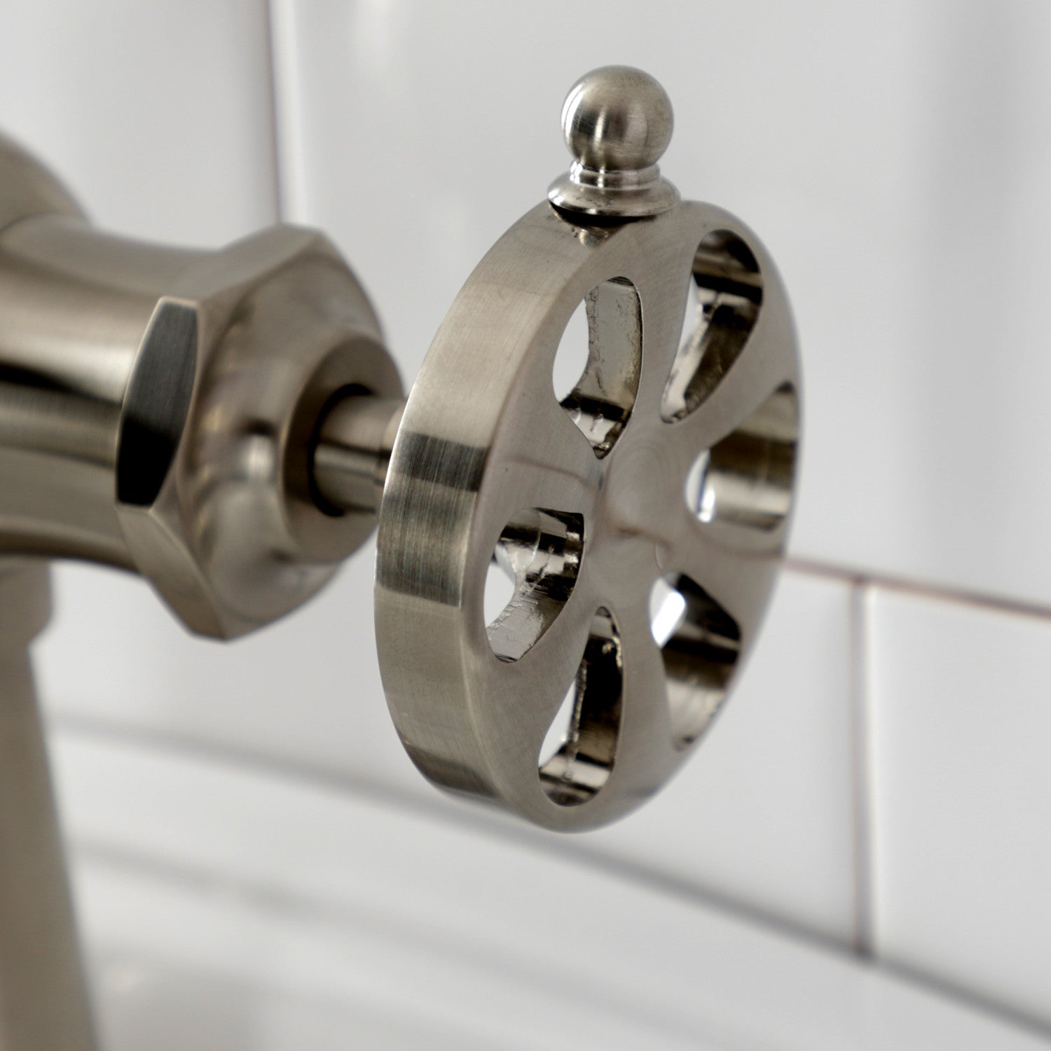 Belknap KS3548RX Single Handle 1-Hole Bathroom Sink Faucet with Push Pop-Up Drain, Brushed Nickel Finish - Perfect for Modern Vanities and Small Bathroom Spaces