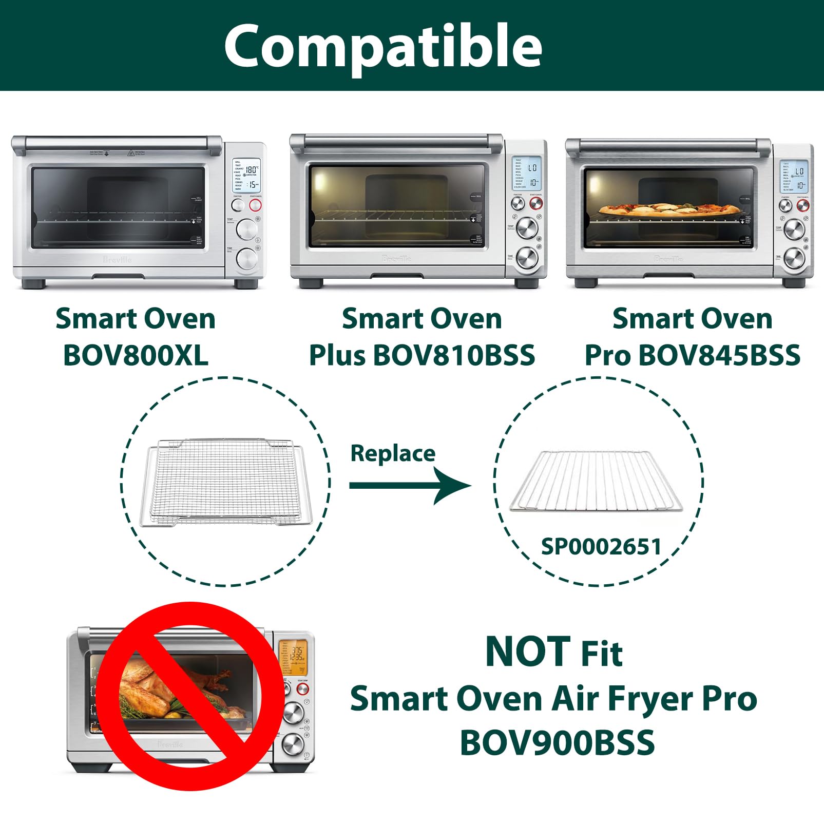 Breville BOV800XL Air Fryer Basket Replacement Parts - 304 Stainless Steel Oven Rack & Mesh Basket Set (2 Pcs) for BOV845BSS Smart Oven - Perfect for Healthy Frying, Roasting & Baking in Countertop Convection Toaster Ovens