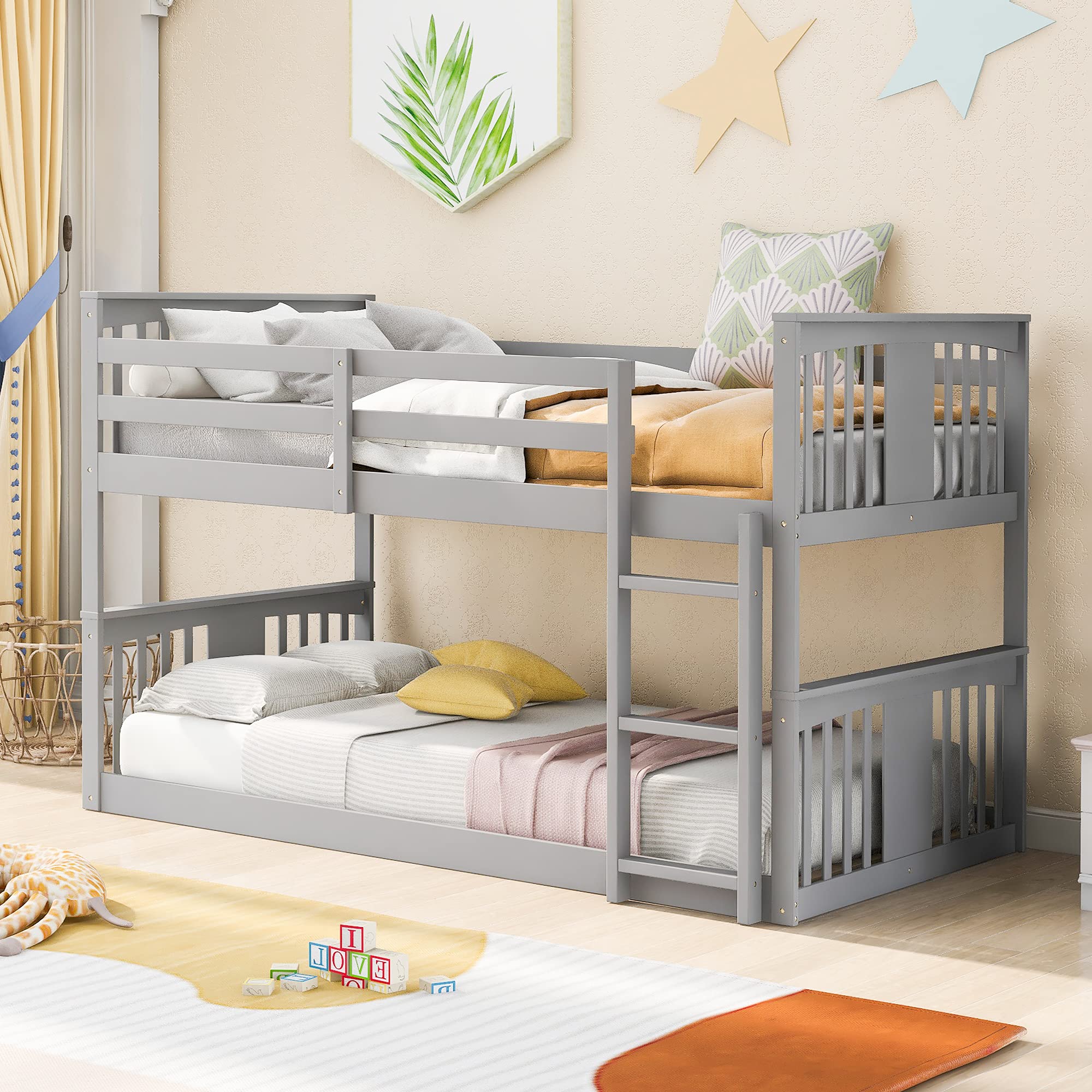 Twin Over Twin Bunk Bed with Ladder - Sturdy Wooden Bunk Bed for Kids, Teens & Adults - Space-Saving Bedroom Furniture for Small Rooms & Shared Spaces - No Box Spring Needed