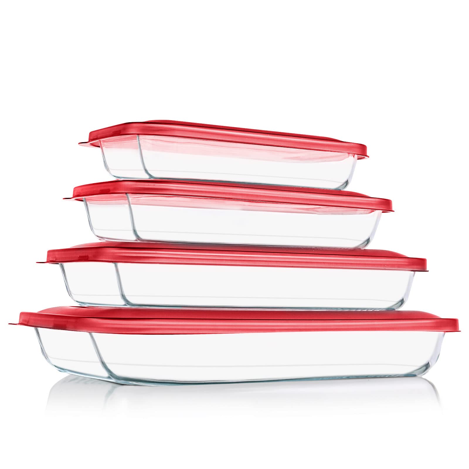 8-Piece Glass Baking Dish Set with BPA-Free Lids - Rectangular Oven Safe Bakeware for Lasagna, Casseroles & Meal Prep - Microwave, Fridge & Oven Safe - Perfect for Cooking, Storing Leftovers & Holiday Baking