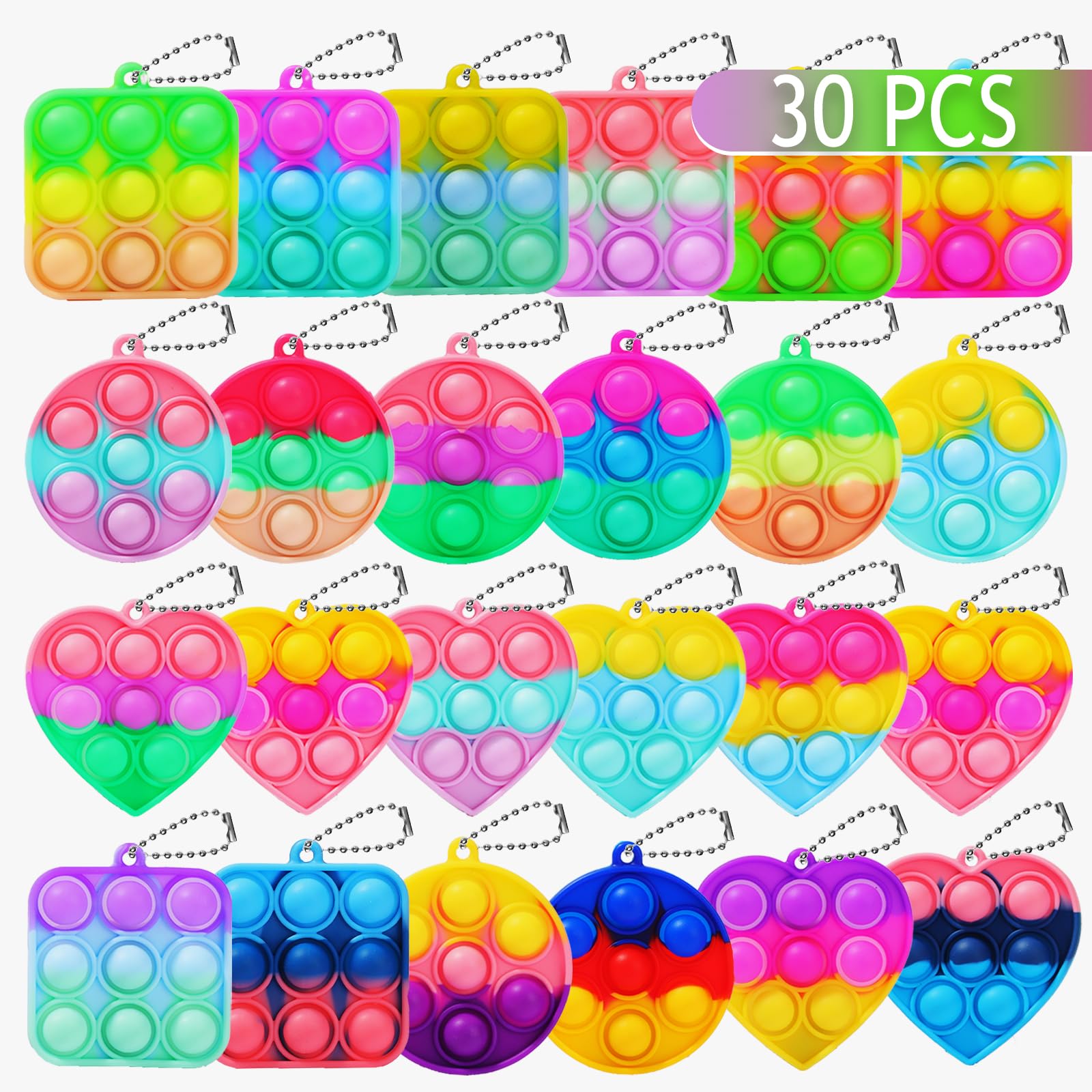 30PCS Bulk Fidget Toys for Kids & Adults - Stress Relief Party Favors, Classroom Prizes, Goodie Bag Stuffers, Treasure Chest Fillers, Bubbles Poppers - Perfect for Birthdays, School Events, and Office Breaks