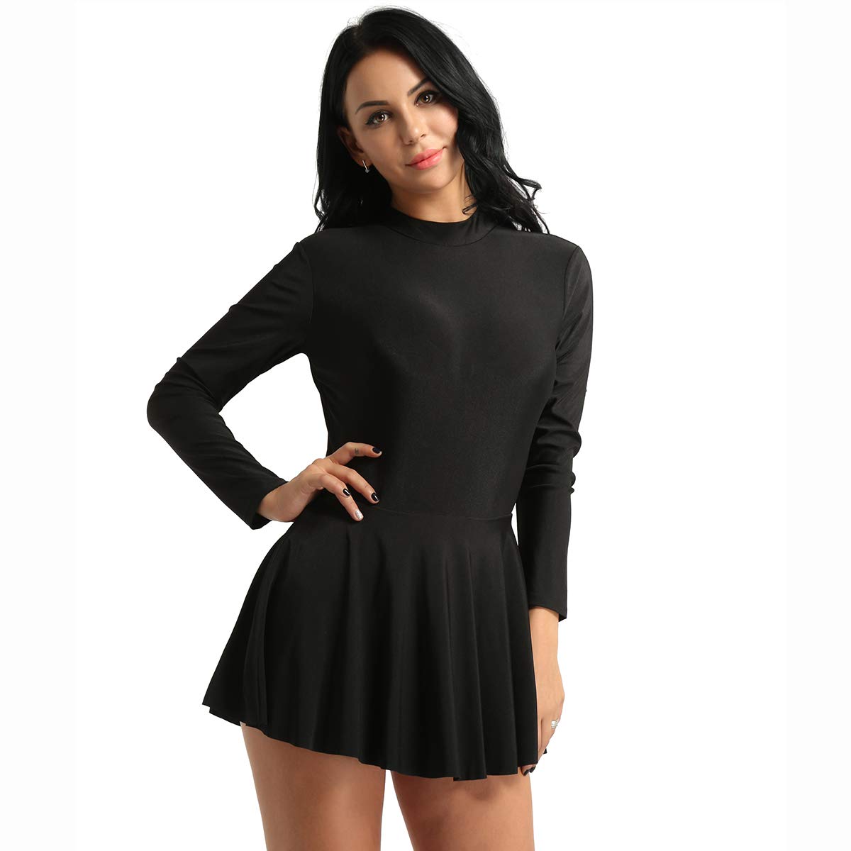 Women's Long Sleeve Ballet Leotard with Skirt - Figure Skating, Dance & Gymnastics Costume for Adults - Perfect for Ice Skating Performances, Ballet Classes & Dance Competitions