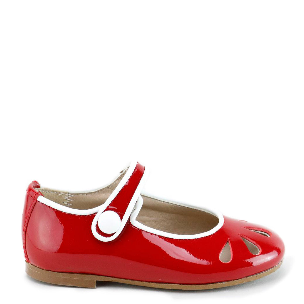 Red and White Patent Leather Cutout Mary Jane Shoes for Women - Elegant & Comfortable Dress Shoes for Work, Party, and Special Occasions