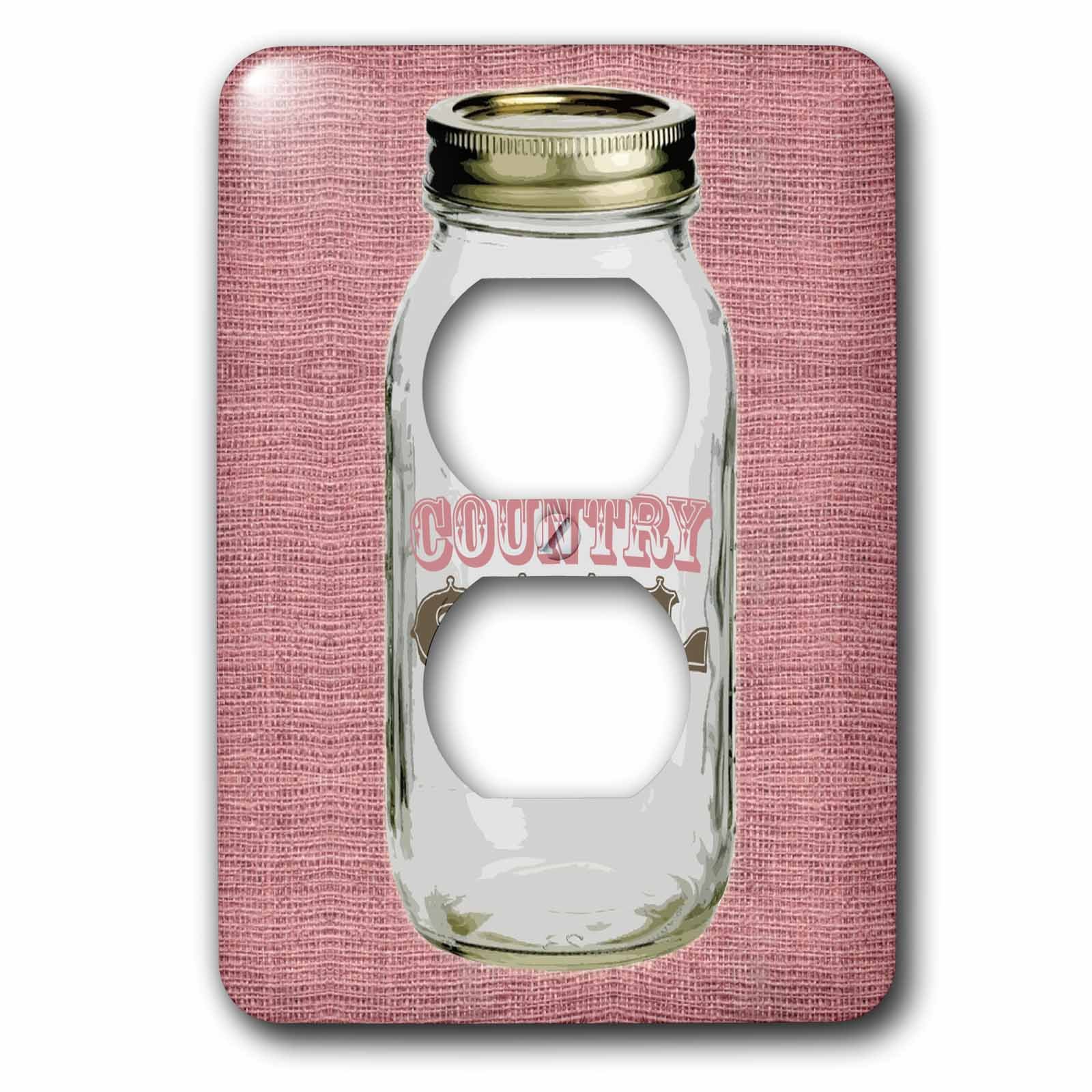 3D Rose Mason Jar on Burlap Country Girl in Pink Light Switch Cover - Decorative Wall Plate for Farmhouse, Cottage & Vintage Home Decor