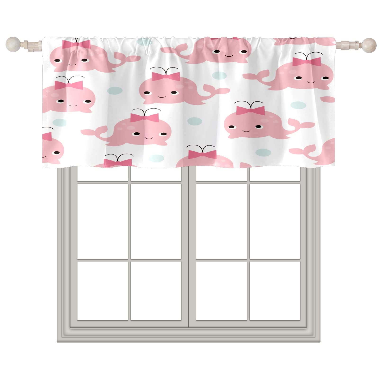 Pink Whale Window Valances with Bow - 52