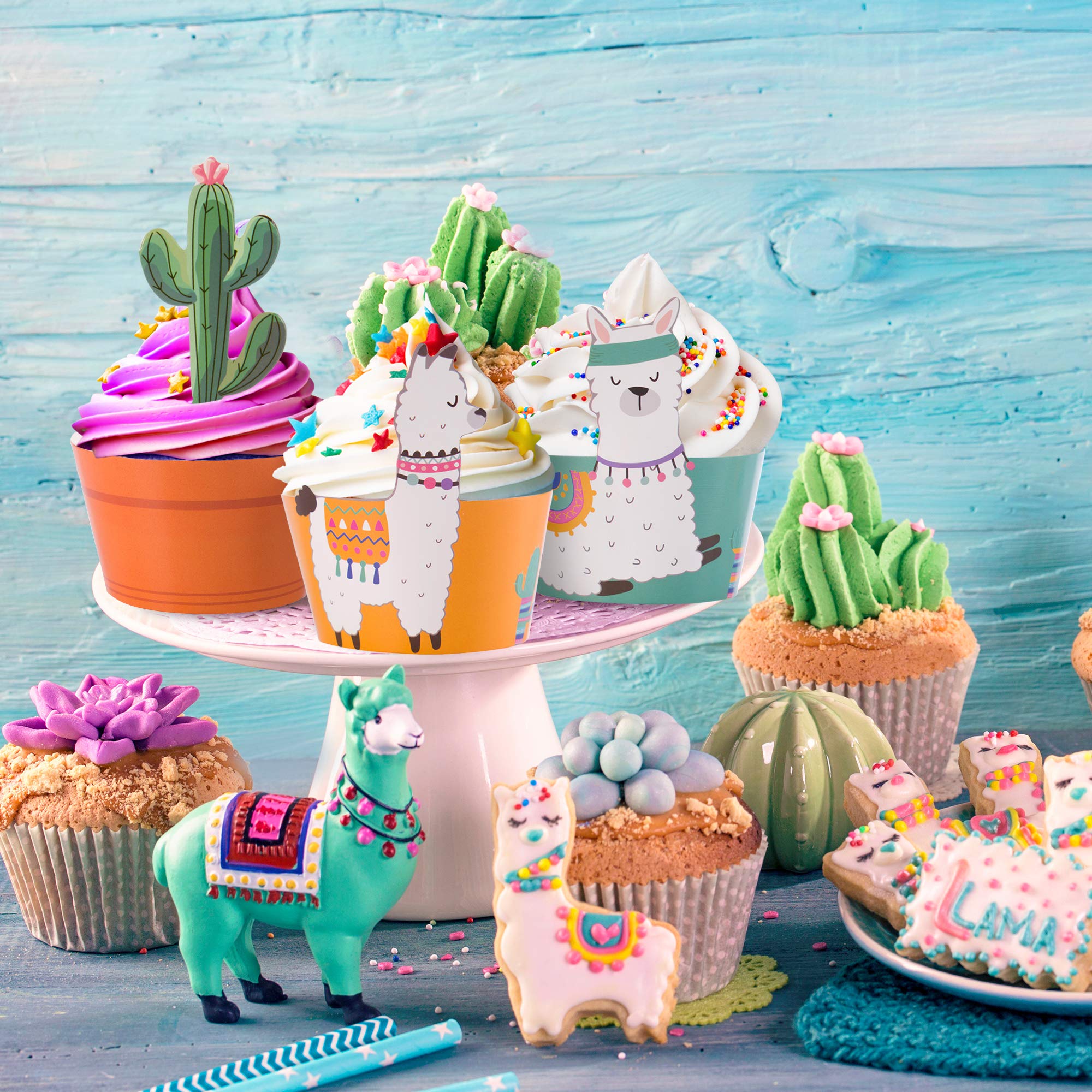 Pop Fizz Designs Cactus & Llama Cupcake Decorations Set - 24pcs Party Toppers & Wrappers for Bachelorette, Birthday, Baby Shower | Perfect for Desert Theme Parties & Southwest Celebrations