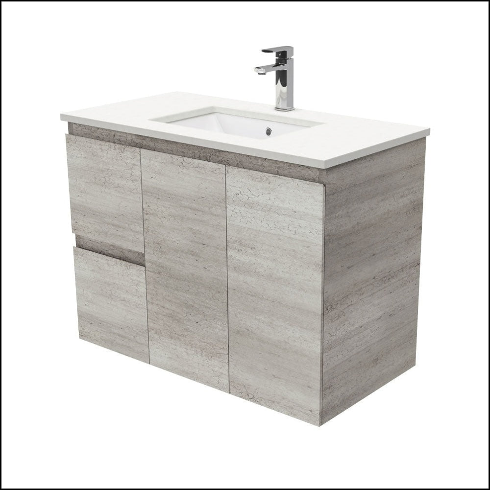 Fienza 900mm SC90XL Crystal Pure Undermount Stone Top Vanity Unit with Left Drawers - Modern Wall Hung Bathroom Sink for Industrial Style Homes & Luxury Hotels