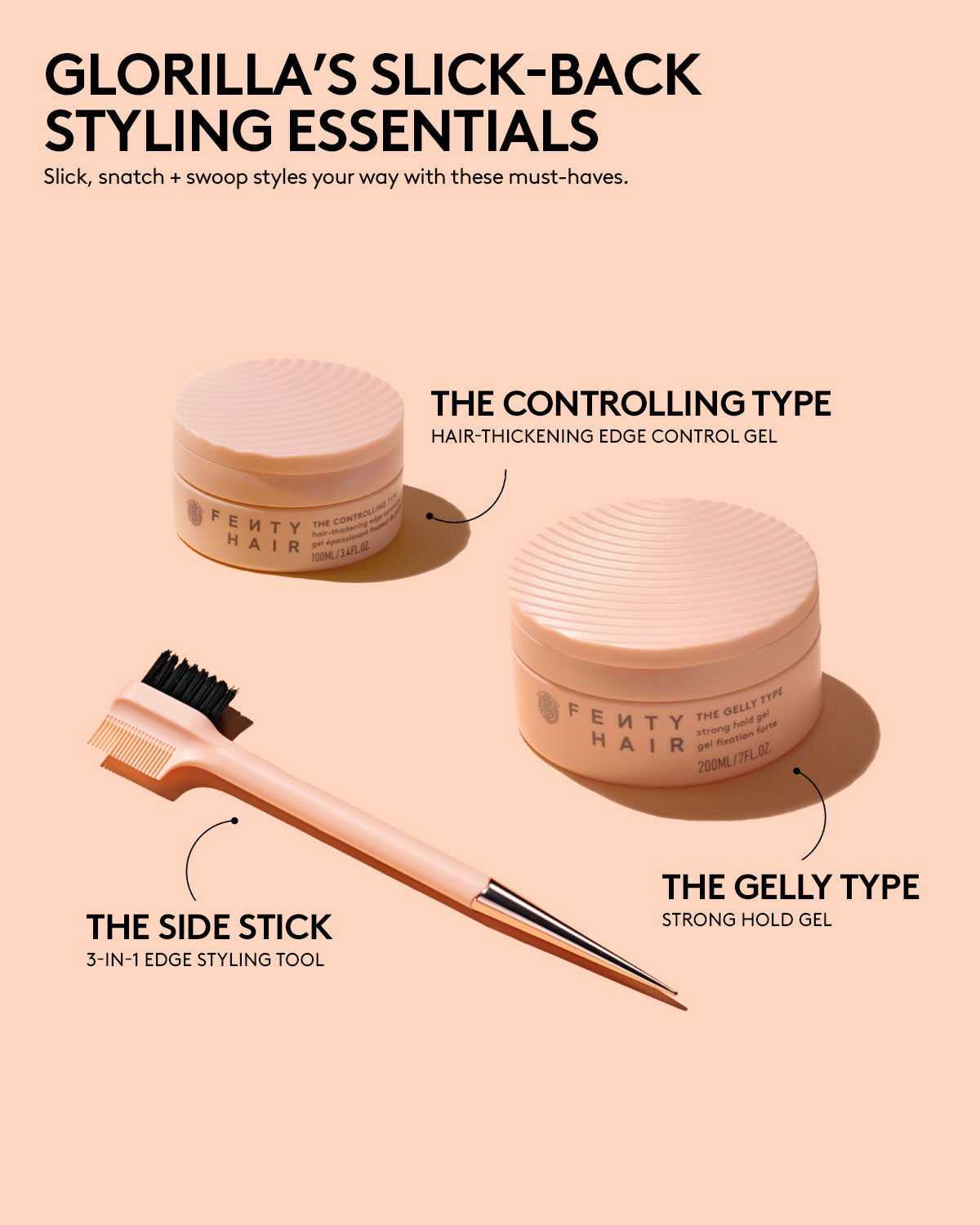 GloRilla Slick Back Hair Styling Kit - Hair Gel, Edge Control & Styling Tools for Men & Women - Perfect for Sleek Hairstyles, Ponytails & Professional Looks