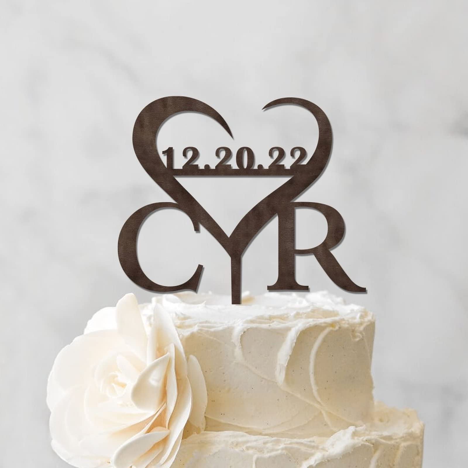 Custom Monogram Wedding Cake Topper - Rustic Wooden Cake Decor for Engagement, Bridal Shower & Anniversary - Personalized Last Name Cake Topper for Romantic Weddings & Special Celebrations