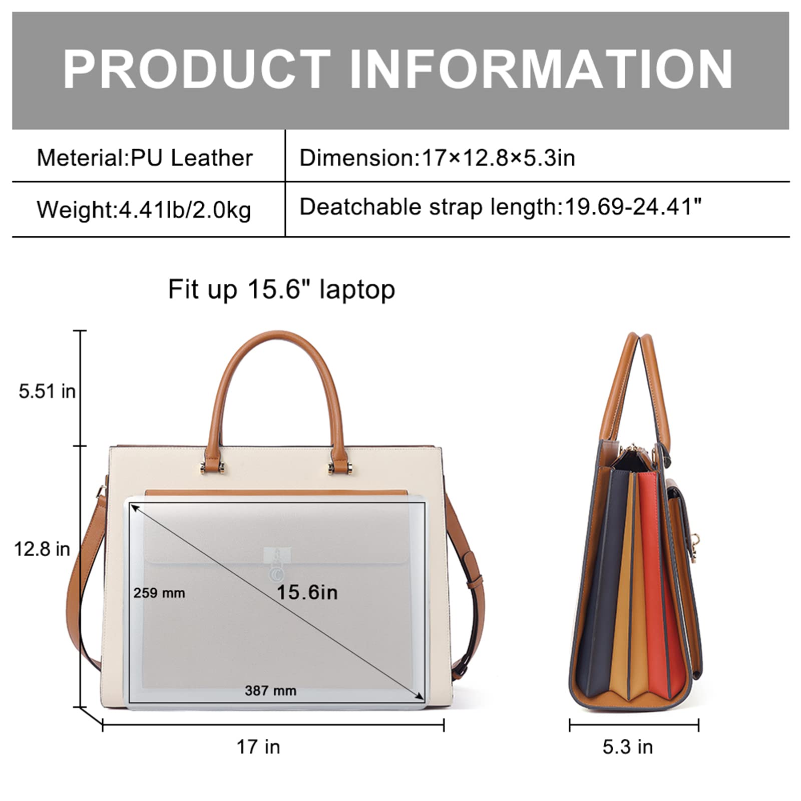 CLUCI Vegan Leather Briefcase for Women - 15.6 Inch Laptop Bag with Large Pockets, Professional Business Shoulder Bag for Work, Office & Travel
