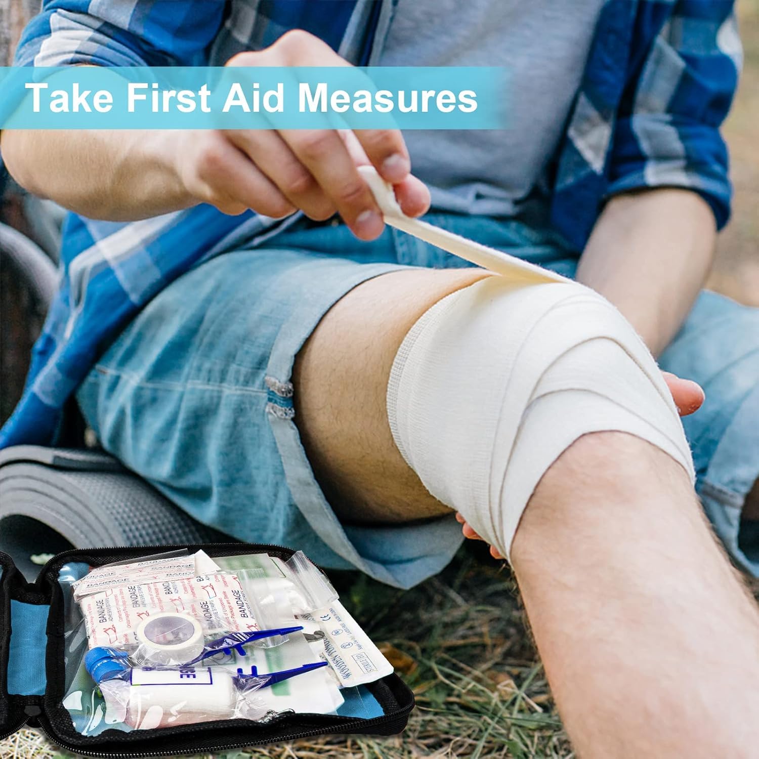 300Pcs First Aid Kit Refill Supplies - Emergency Medical Essentials for Home, Car, Workplace & Outdoor Activities (Camping, Hiking, Backpacking, Skating) - Waterproof Blue First Aid Bag