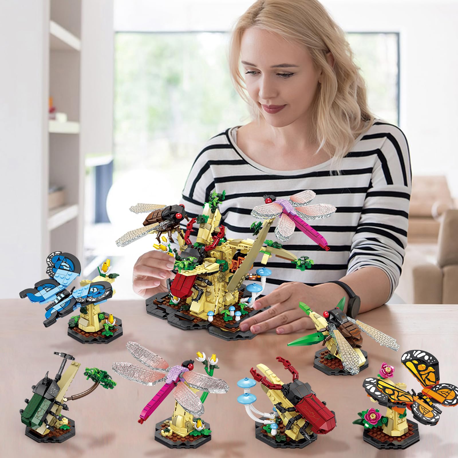 1029-Piece Insect Collection Building Set - 6-in-1 Lego-Compatible Bug Toys (Butterfly, Dragonfly, Beetle, Cicada) - STEM Educational Gift for Nature Lovers & Kids - Perfect for Science Projects, Home Decor & Creative Play