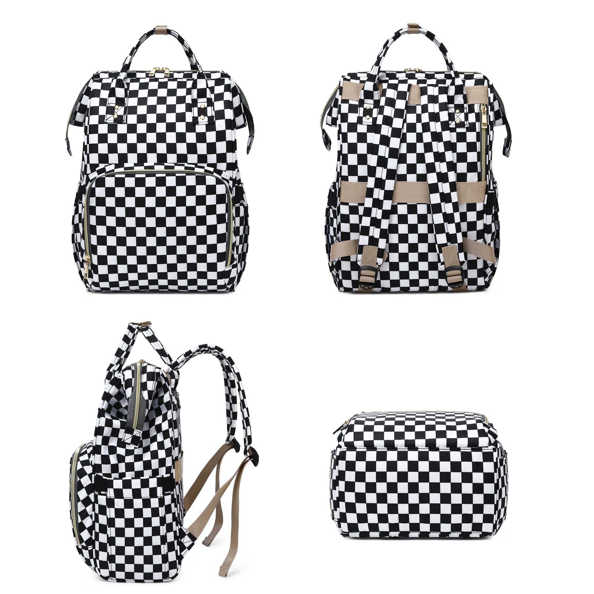 Stylish Women's Laptop Backpack for College & School - 15.6 Inch Waterproof Bookbag with USB Charging Port (Checkered Pattern) - Perfect for Work, Travel & Daily Commute