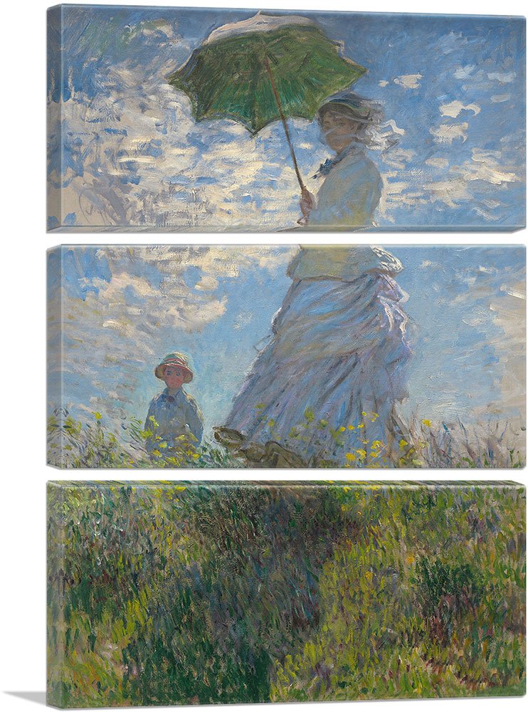 Claude Monet Woman with a Parasol - Madame Monet and Her Son Canvas Art Print, Stretched Framed Painting, Giclee Wall Decor (60