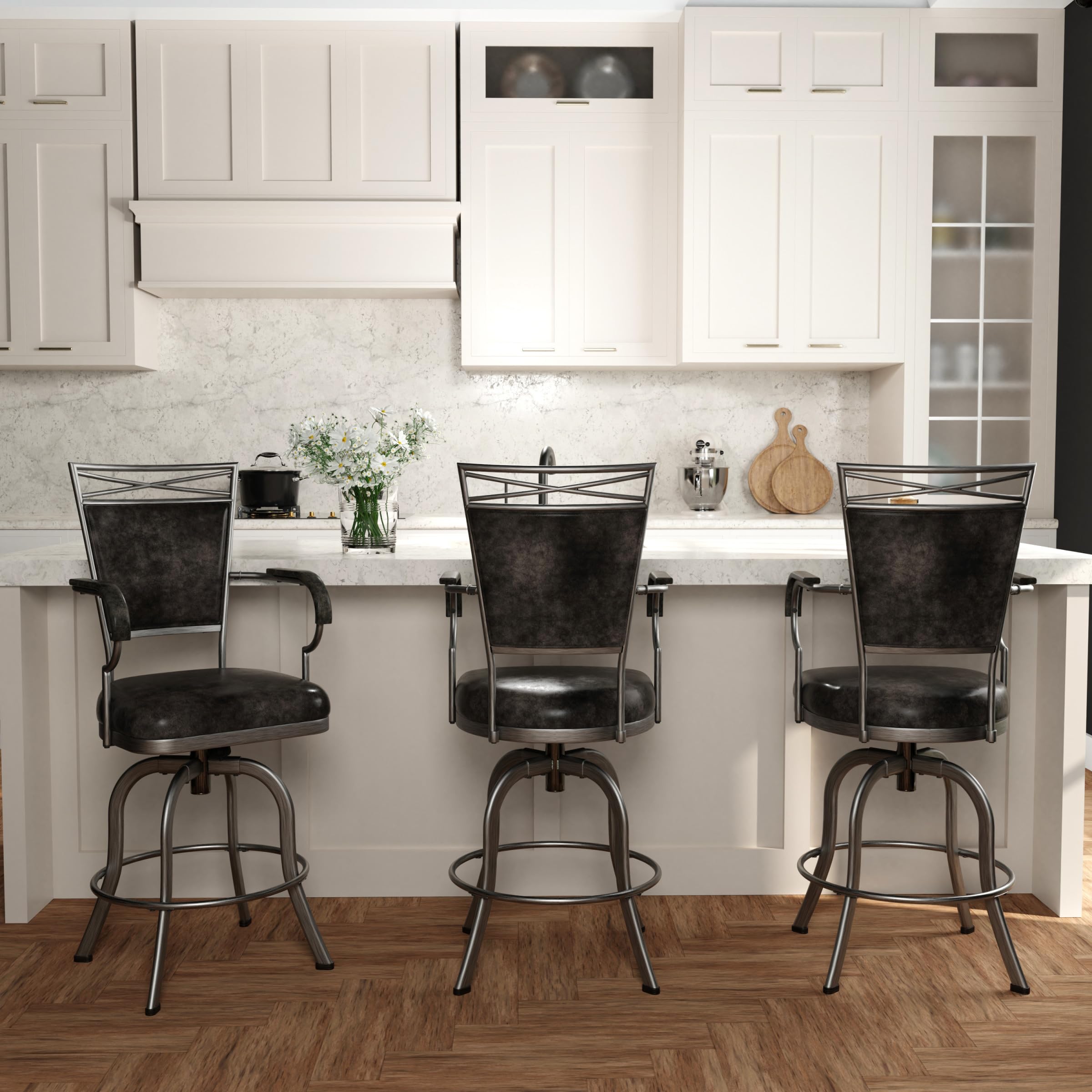Hillsdale Bridgetown Metal Counter Height Swivel Bar Stool in Pewter - Perfect for Kitchen Islands, Breakfast Bars & Home Decor
