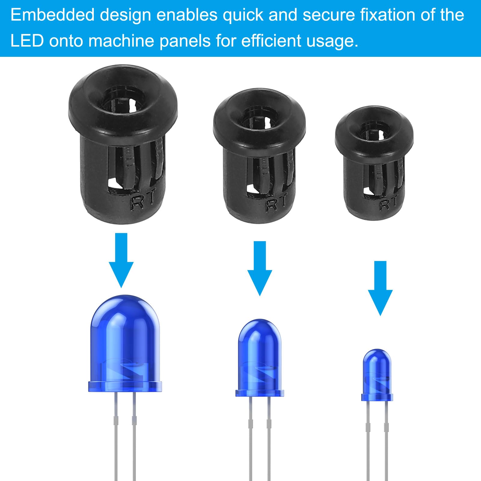 PATIKIL 50-Pack 5mm LED Holder Clips - Black Plastic Diode Mounting Brackets for Lamp Bulbs & LED Displays - Secure Panel Mounting Solution for DIY Lighting Projects & Electronic Prototyping