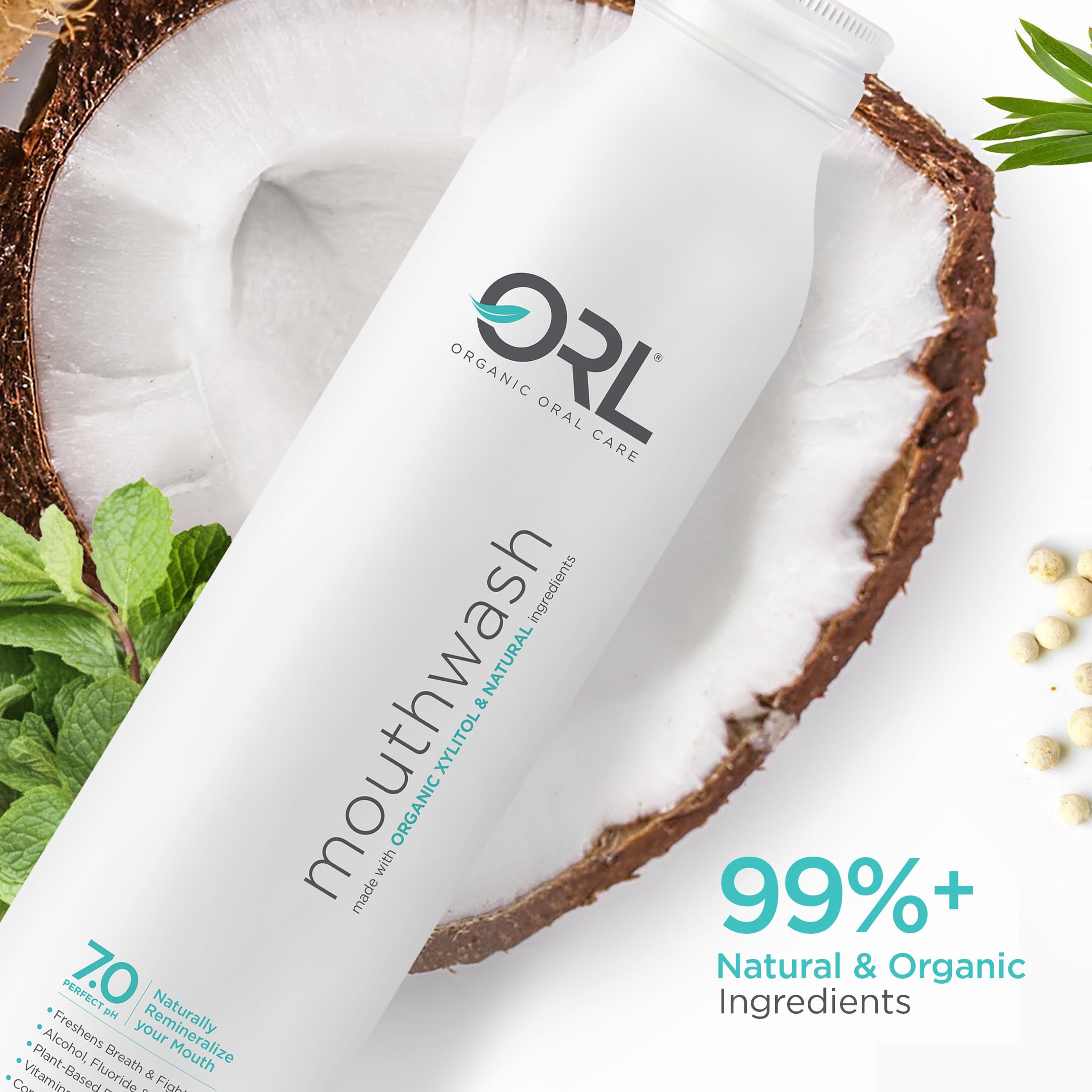 ORL Natural & Organic Mouthwash - Freshens Breath, Whitens Teeth & Strengthens Enamel | Alcohol-Free Oral Care for Daily Use & Travel | Ideal for Morning Routine & Post-Meal Freshness