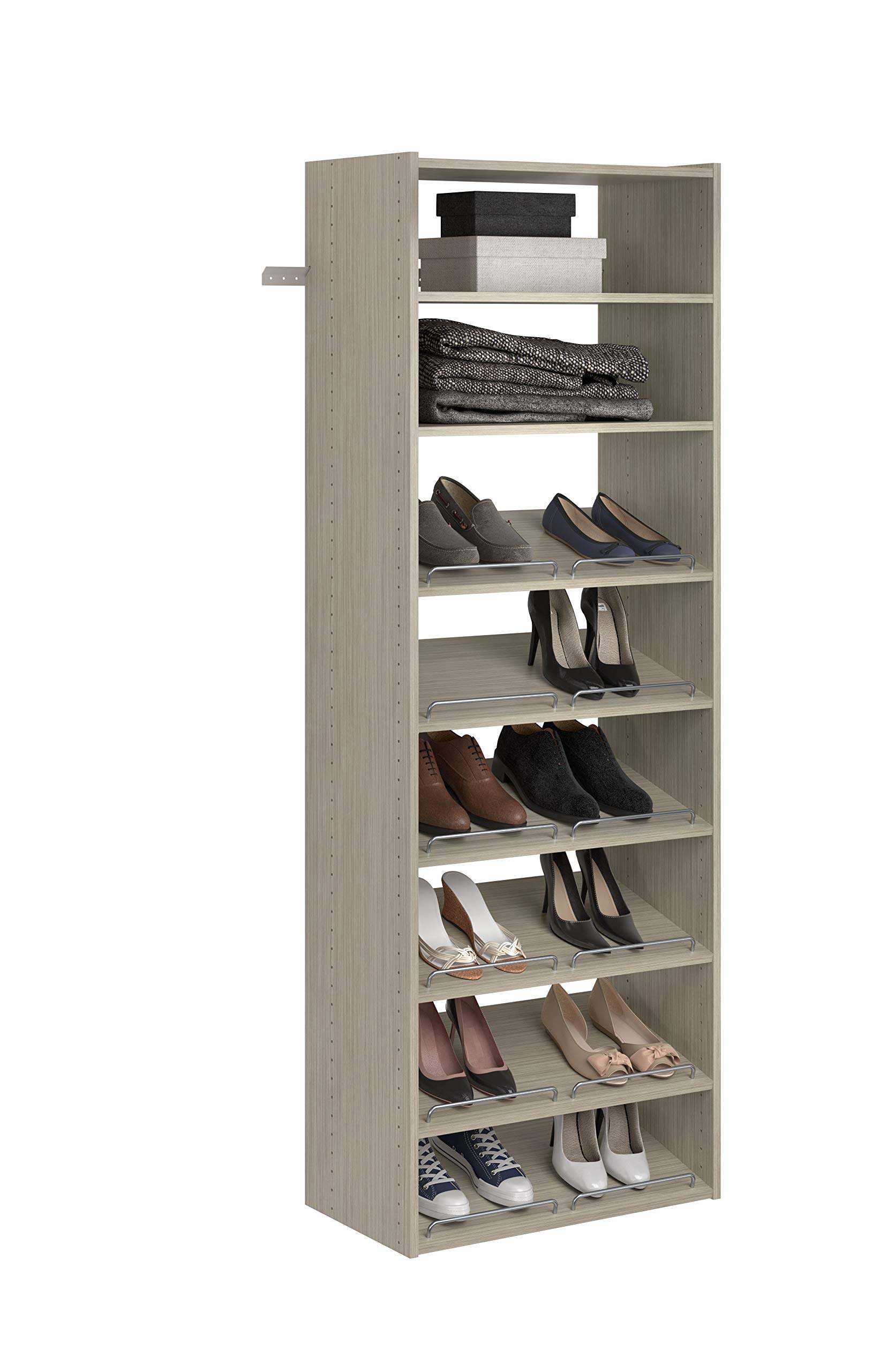 Easy Track PH36-CG Shoe Storage Organizer Tower - 36 Pair Wooden Closet Organizer with Adjustable Shelves, Weathered Grey Finish | Perfect for Bedroom, Entryway, or Mudroom Organization