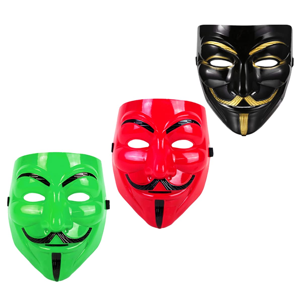 V for Vendetta Face Mask Set of 3 - Anonymous Cosplay Mask, Sage Square Black Green Red Fawkes Mask, Perfect Fit Halloween Costume Accessory | Protest, Cosplay, Movie Theme Parties, Political Events