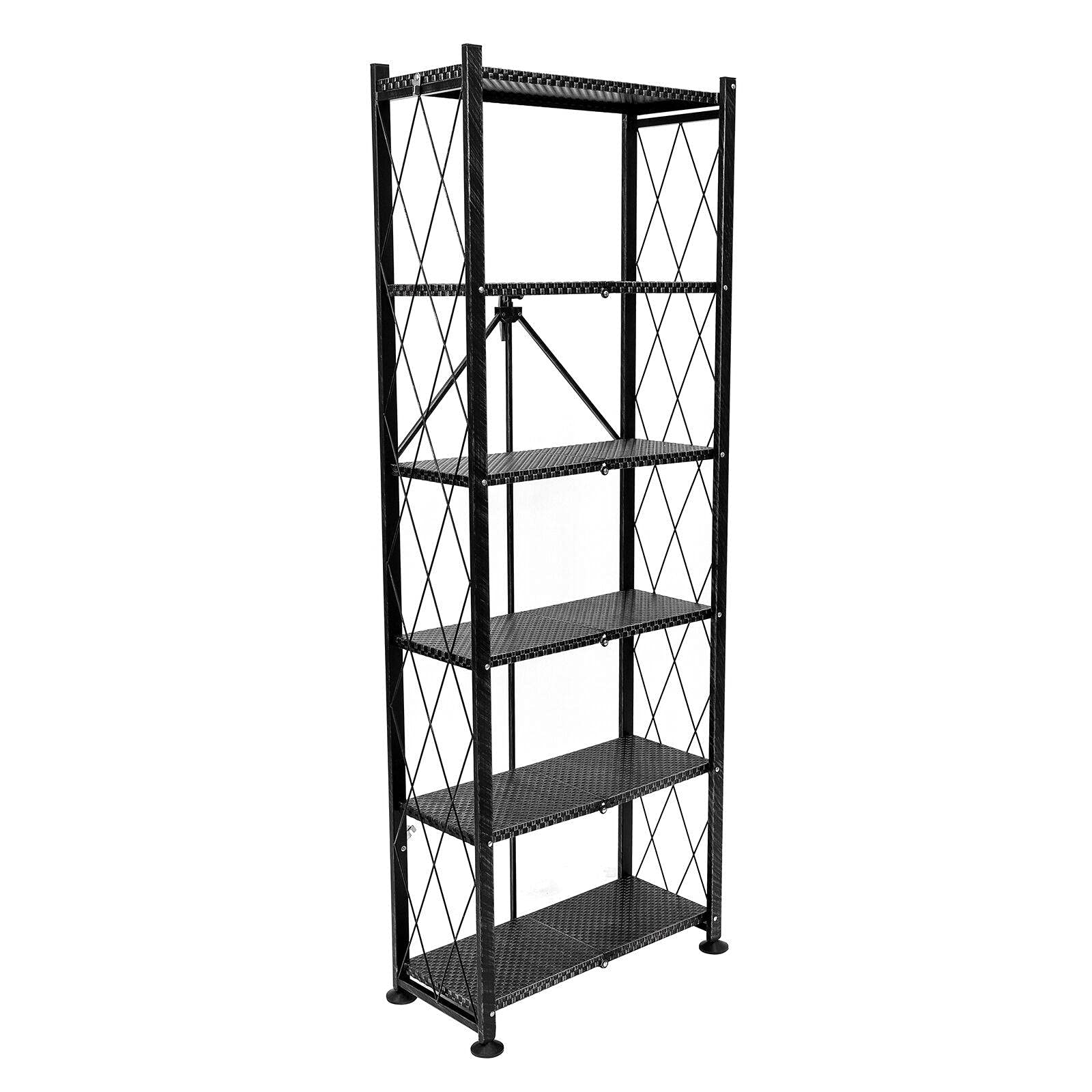 6-Tier Classic Stamped Steel Bookcase Organizer - Black Storage Rack for Books, Office Supplies & Home Decor | Perfect for Home Office, Living Room & Bedroom Organization