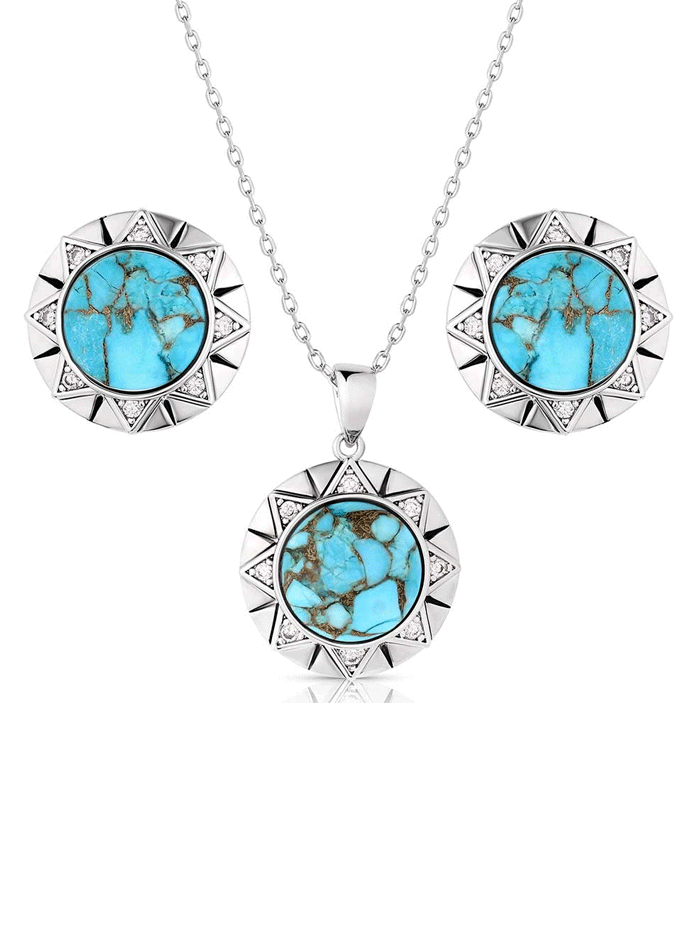 Montana Silversmiths JS6124 Women's Inner Love Turquoise Jewelry Set - Sterling Silver Necklace & Earrings Set for Everyday Wear & Special Occasions