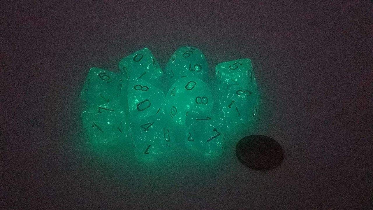 Glow in the Dark Chessex Luminary Sky/Silver 10-Sided Dice Set (10d10) - Perfect for D&D, RPG Games & Tabletop Night Play