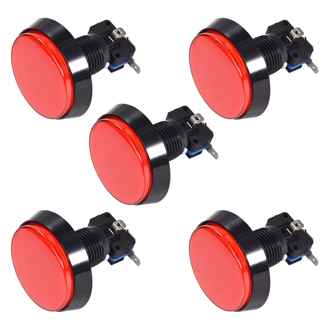 uxcell 60mm Round 12V LED Illuminated Arcade Push Button Switch with Micro Switch - Red (5 Pack) for Video Games, DIY Cocktail Cabinets & Home Arcade Machines