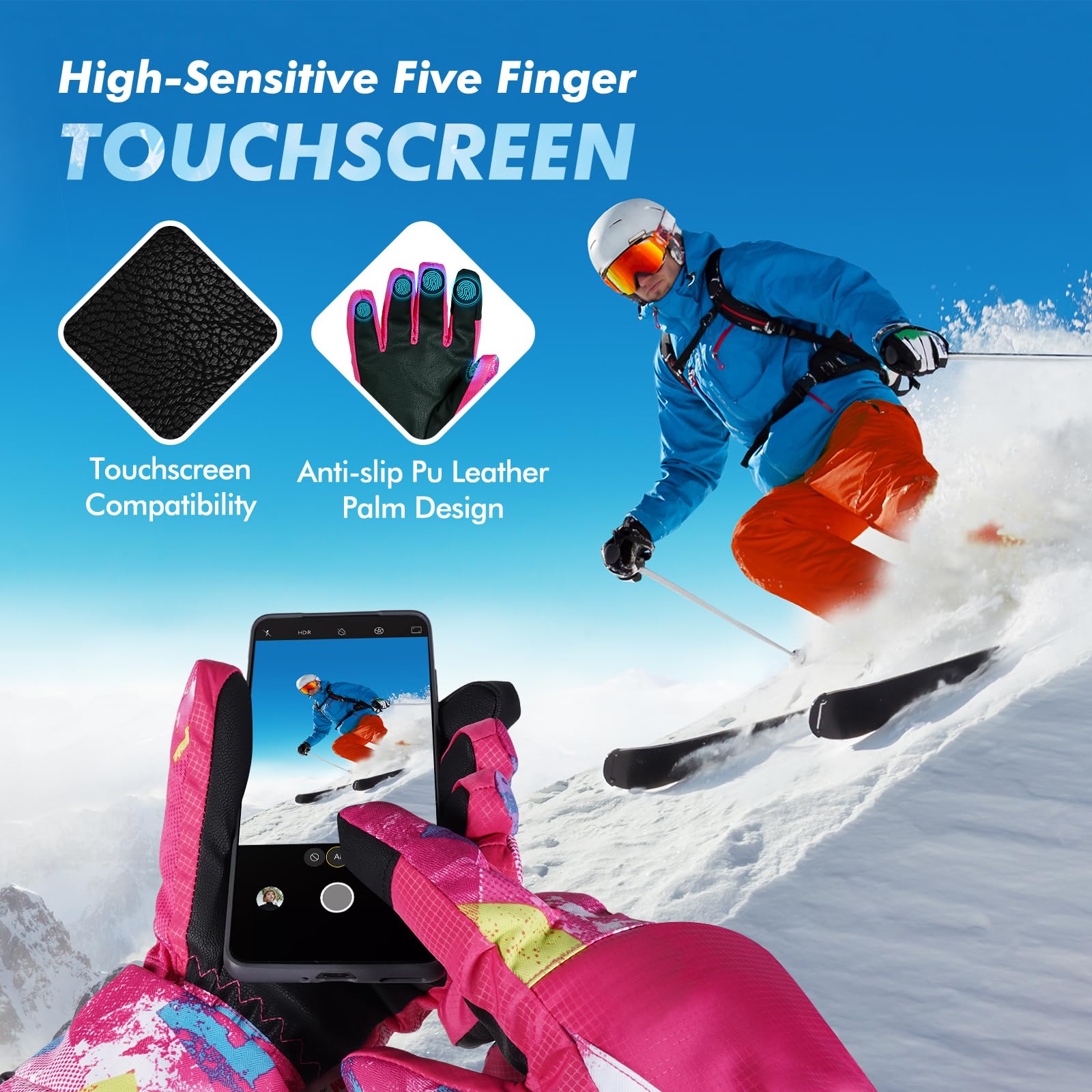 **Waterproof Ski Gloves for Men & Women - Warm Winter Snow Gloves for Skiing, Snowboarding & Outdoor Sports - Breathable Cold Weather Gloves for Extreme Conditions**    *(Perfect for Skiing, Snowboarding, Hiking, and Winter Adventures!)*