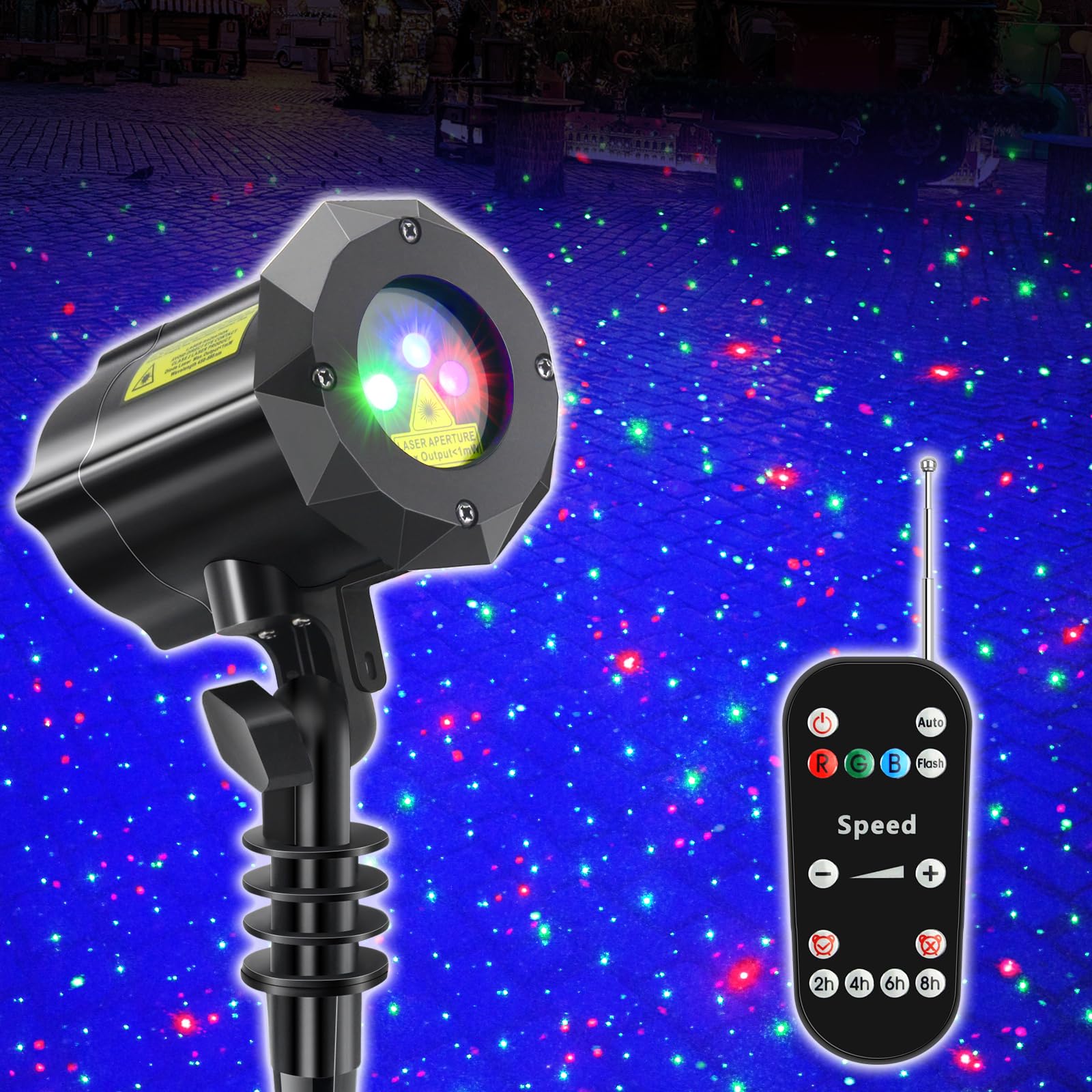 Poeland Christmas & Halloween Laser Projector Lights with Remote Control - Outdoor Garden Lights for Home Decor, Yard, Party (Red/Green/Blue LED) - Perfect for Holiday Decorations & Outdoor Events