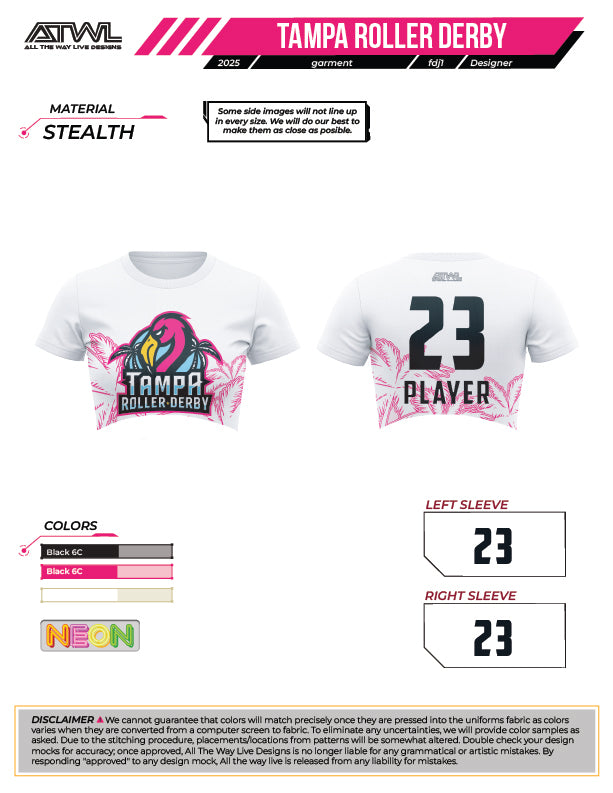 Tampa Bay Roller Derby Women's Crew Neck Crop Top Jersey - Breathable Sports Jersey for Roller Skating, Derby Games & Athletic Performance