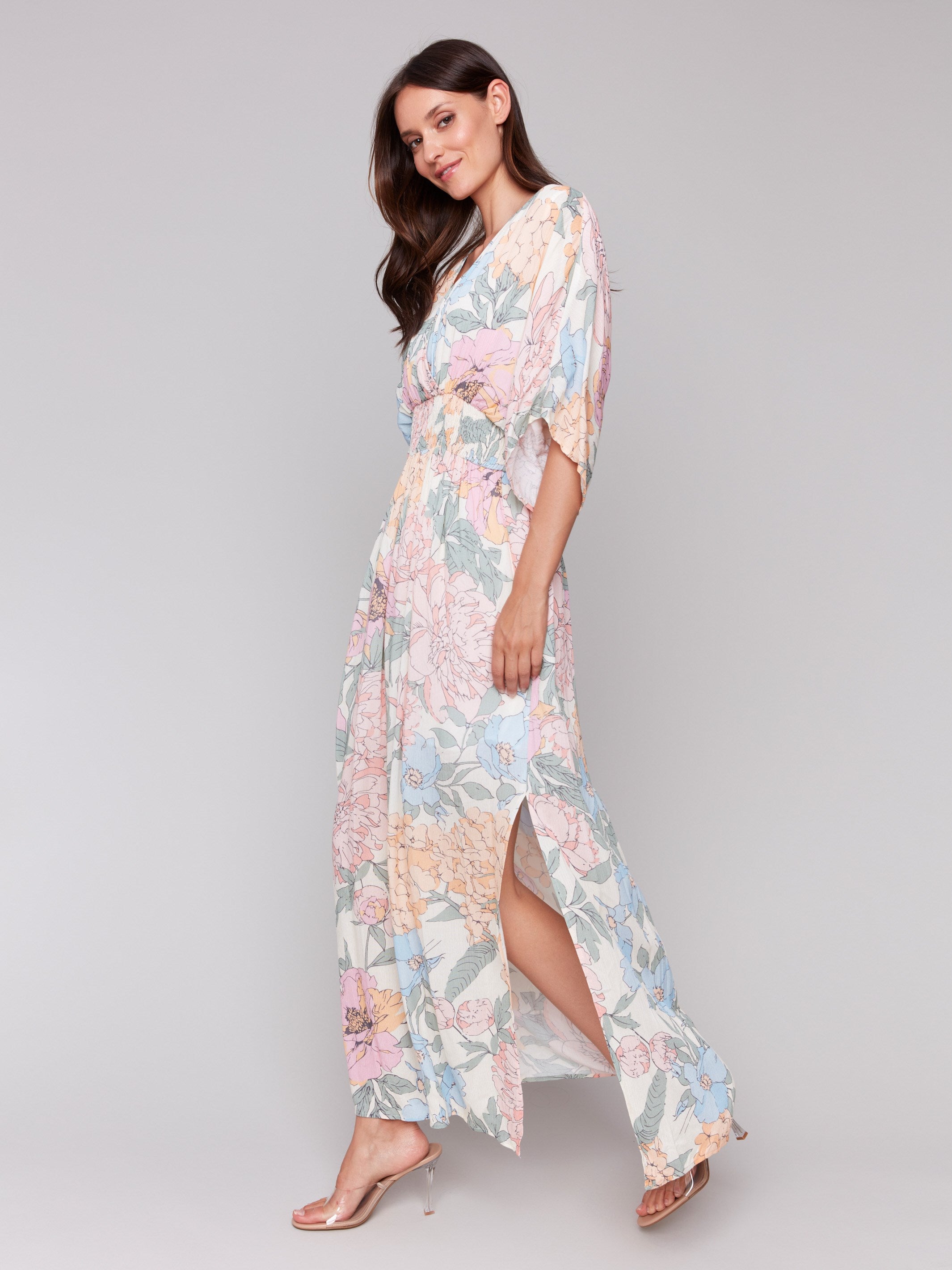 Floral Printed Dolman Sleeve Maxi Dress with Side Slits - Boho Chic Summer Dress for Women | Perfect for Beach Vacations, Date Nights & Casual Outings