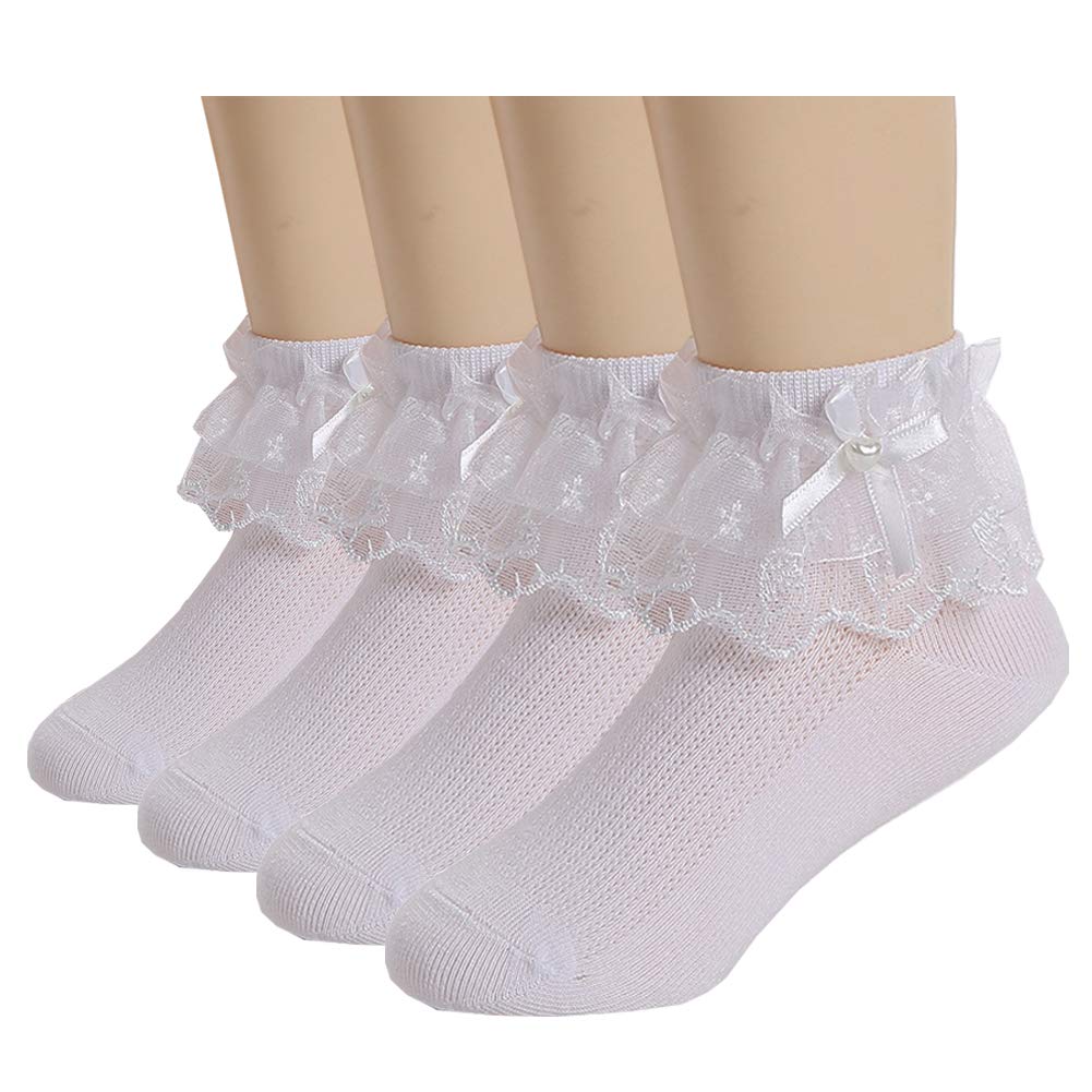 **Princess Lace Socks for Toddler & Kids Girls (1-9 Years) - Soft Cotton Dressy Socks for Parties, Weddings & Special Occasions**