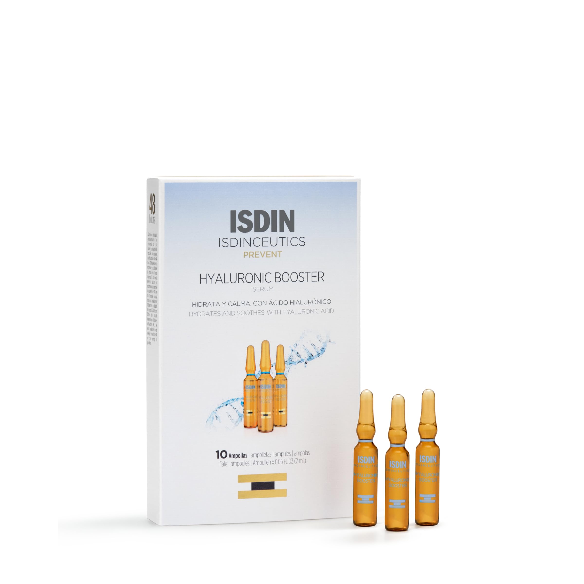 ISDIN Hyaluronic Acid Booster Serum with Peptides for Deep Hydration - 10 Ampoules | Anti-Aging Face Treatment for Dry Skin, Fine Lines & Wrinkles | Perfect for Night Routine & Travel Skincare