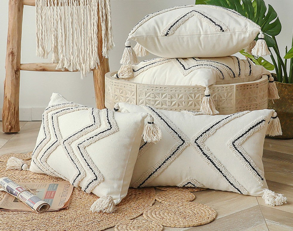 Modern Geometric Square Throw Pillows for Couch - Beige Decorative Cushion Covers - Contemporary Home Decor Accent Pillows for Living Room, Bedroom & Interior Design