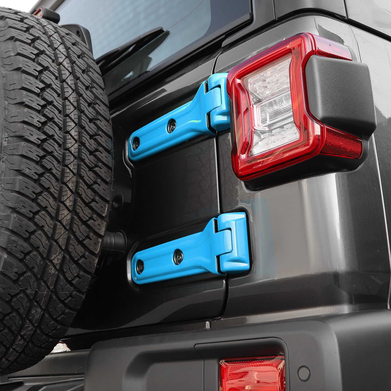 Jeep Wrangler JL JLU Tailgate Hinge Cover Trim Decals (2018-Present) - Baby Blue Exterior Accessories (2-Piece Set) | Durable Protection & Stylish Upgrade for Off-Road Adventures