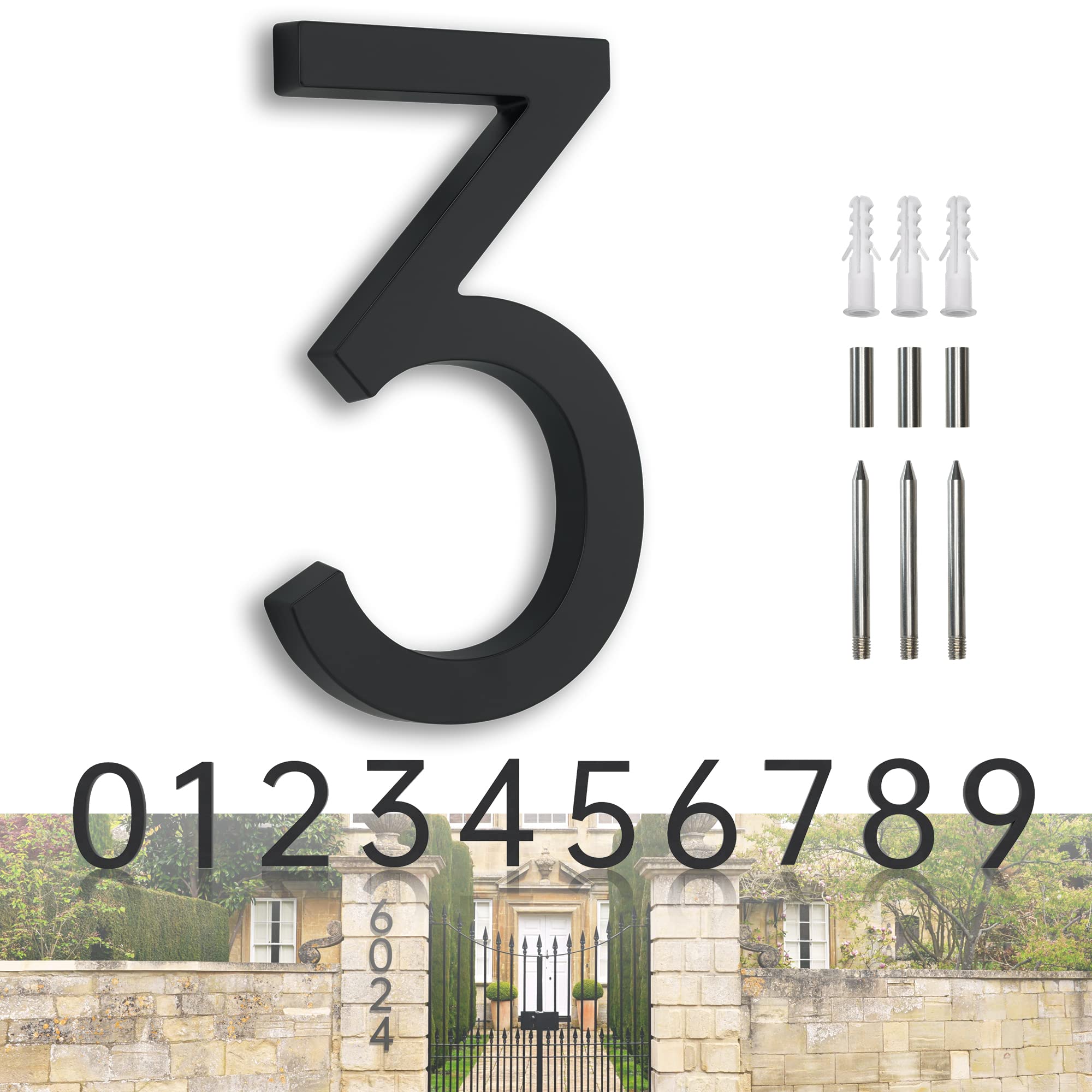 7 Inch Black Modern Floating Metal House Numbers - Large Exterior Address Plaque for Home, Door, and Street - Weatherproof & Durable for Outdoor Use - Perfect for Mail Delivery, Visitors, and Curb Appeal