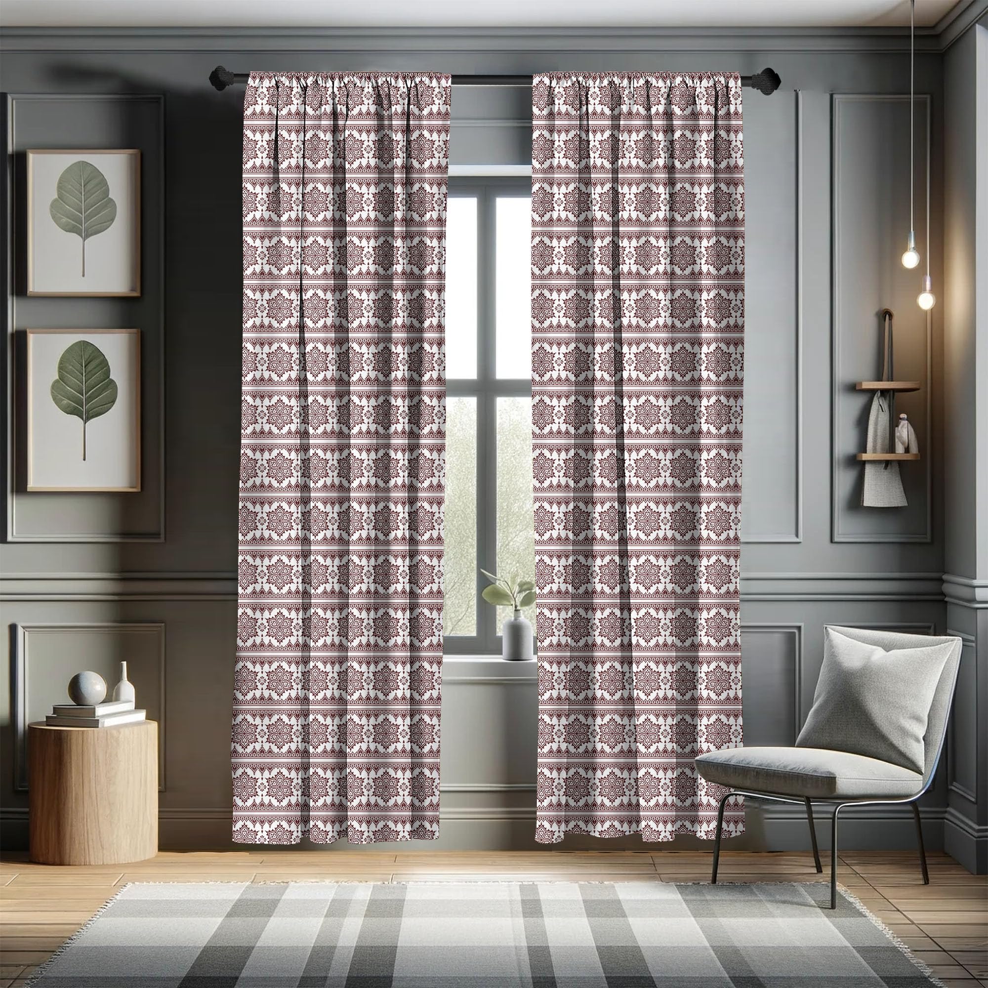 Ambesonne Brown Mandala Curtains - Oriental Ornament Frieze-Like Pattern Window Treatments, 2 Panel Set (28