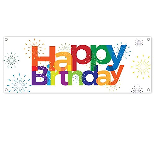Happy Birthday Firework Banner - 13 oz Heavy-Duty Vinyl with Metal Grommets | Single-Sided Non-Fabric Decoration for Parties, Events & Celebrations