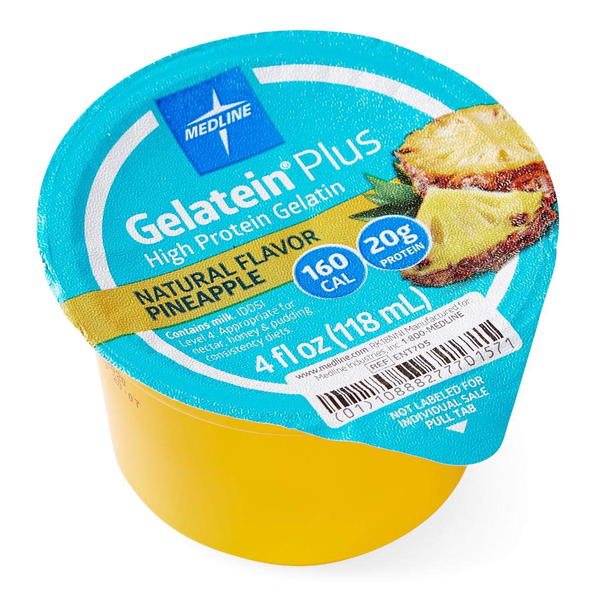 Medline Active Gelatein Plus Protein & Calorie Supplement - Pineapple Flavor, 4oz Cups (36 Pack) | Easy-to-Serve Nutritional Boost for Seniors & Post-Surgery Recovery
