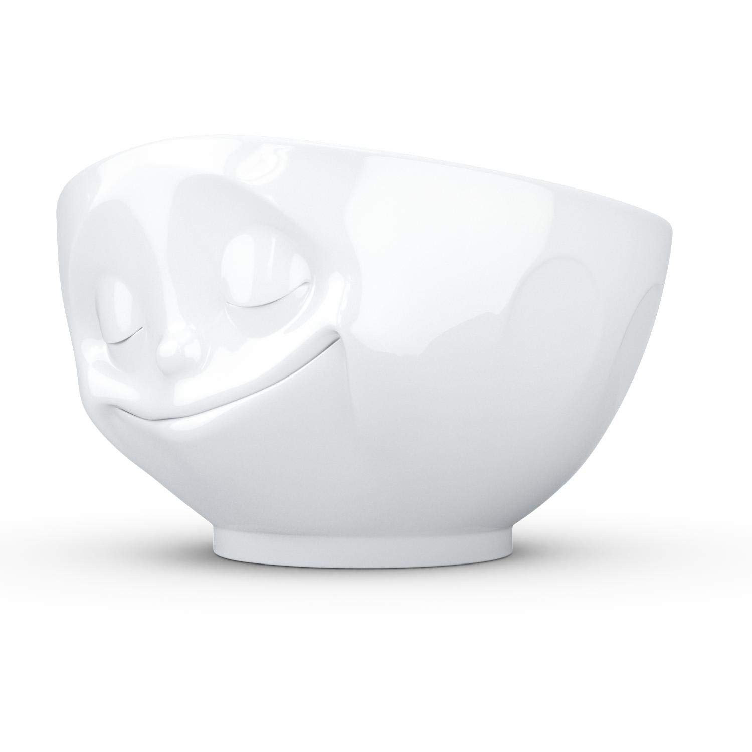 FIFTYEIGHT PRODUCTS Happy Face Porcelain Bowl - 16 oz White Cereal & Soup Serving Bowl, Durable Dish for Breakfast, Dessert, or Snacks - Single Piece