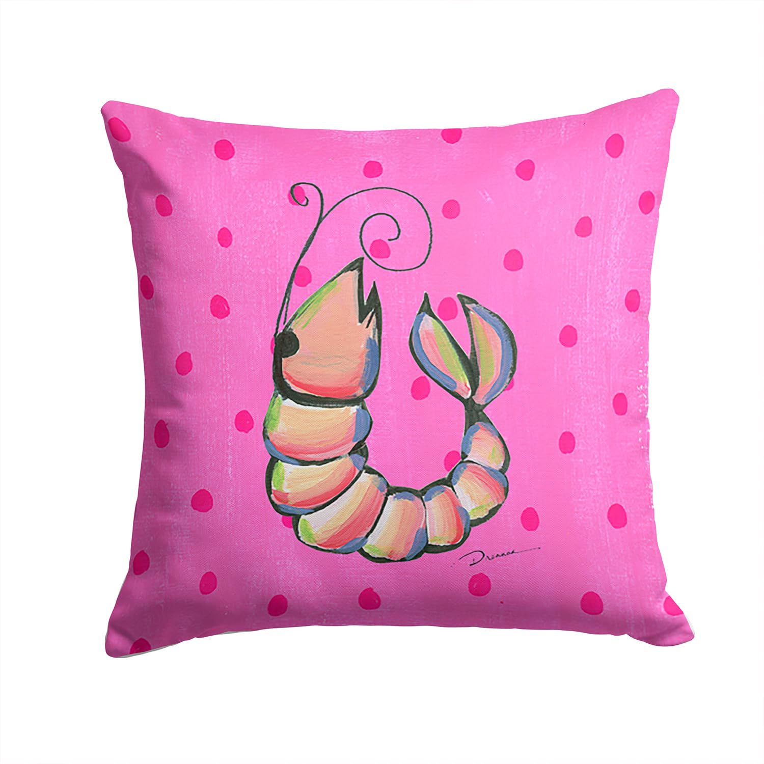 Pink Shrimp Decorative Pillow 14x14 Inches - Machine Washable Indoor Outdoor Throw Pillow for Couch, Bed, Patio & Porch - Coastal Home Decor & Beach House Accent