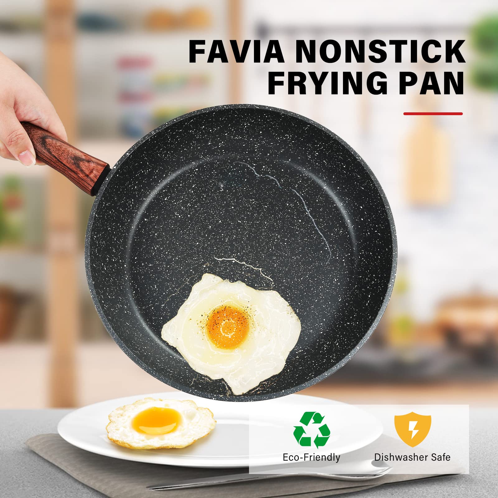 FAVIA Nonstick Frying Pan 11 Inch - 3.6 Quart Egg & Omelet Pan with Aluminum Coating - Induction Compatible & Oven Safe - Perfect for Stovetop Cooking, Breakfast, and Family Meals