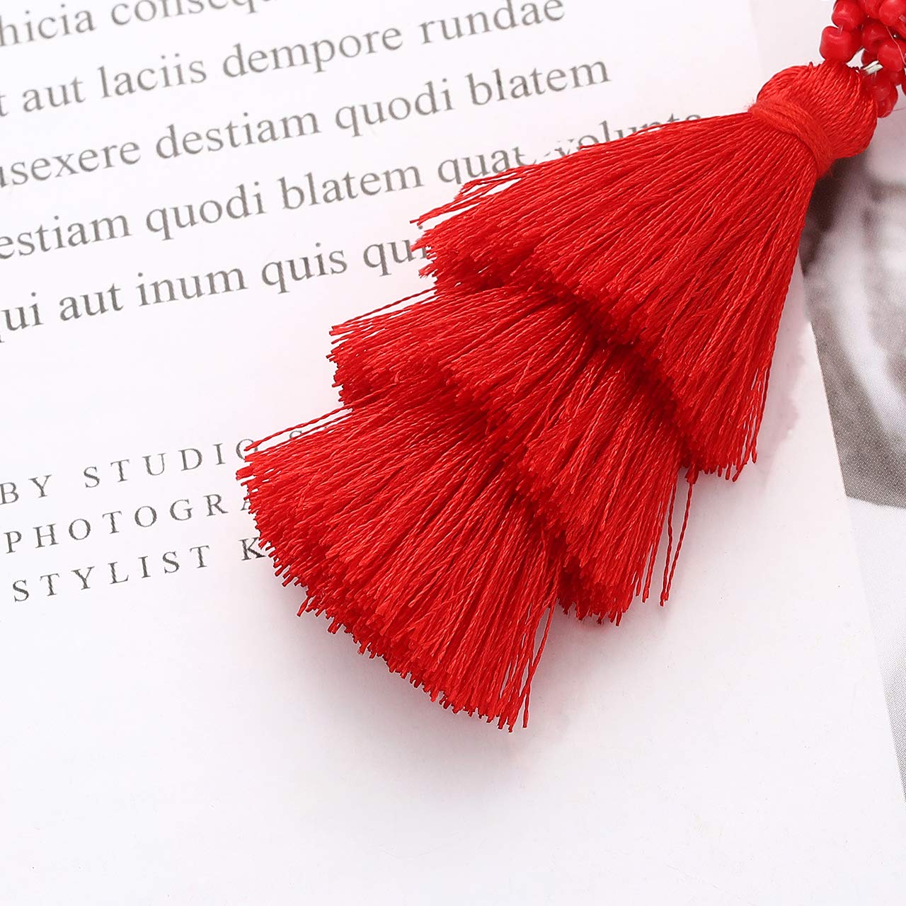 Bohemian Layered Tassel Earrings for Women - Lightweight Colorful Beaded Drop Dangle Earrings with Long Fringe Threads - Perfect Statement Jewelry Gift for Parties, Weddings and Everyday Wear