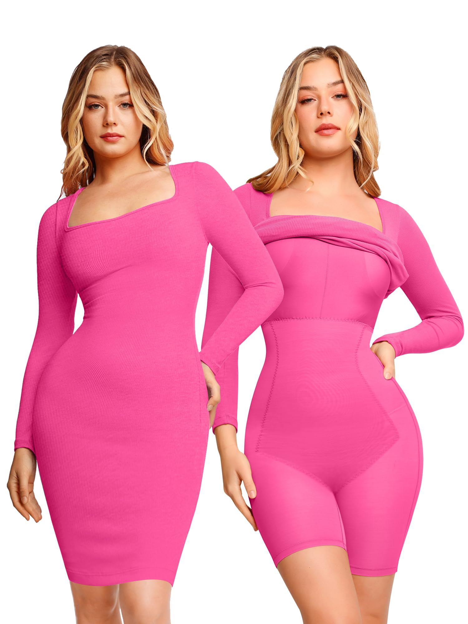 Popilush 9-in-1 Shapewear Bodycon Dress with Built-in Slimming Long Sleeve for Women | Tummy Control & Hourglass Figure | Perfect for Office, Date Night & Special Occasions 2024