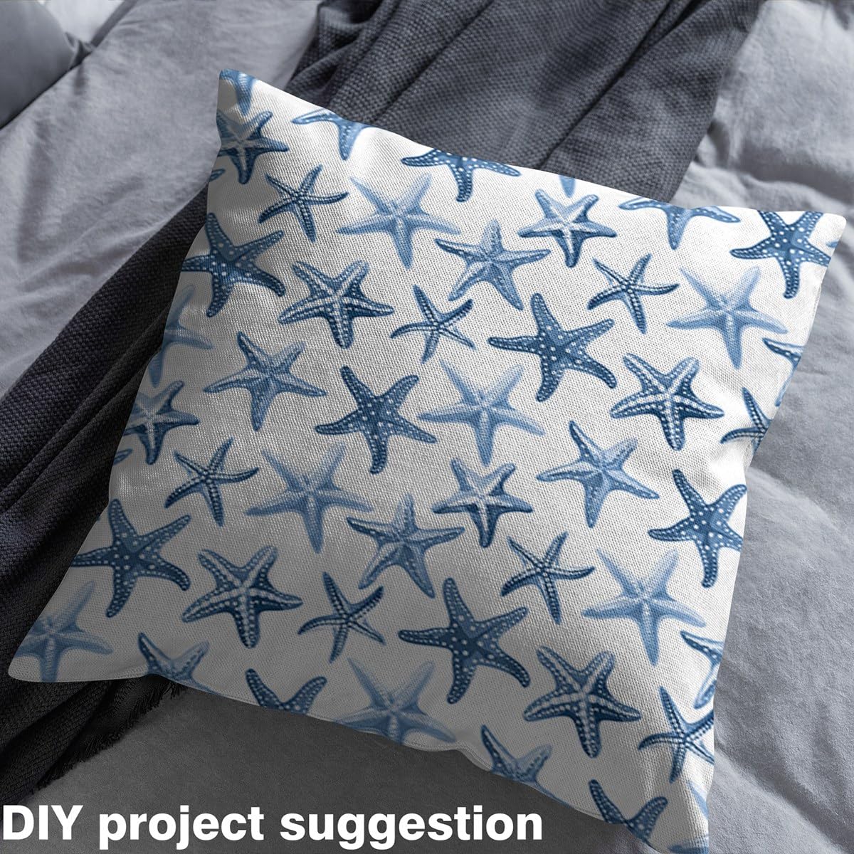 Feelyou Starfish Beach Fabric by The Yard - Coastal Ocean Themed Upholstery Fabric for Chairs, Waterproof Outdoor Marine Decor with Nautical Sea Creatures, 2 Yards, Teal Blue - Perfect for Beach House Decor, Outdoor Furniture & Coastal-Themed DIY Projects
